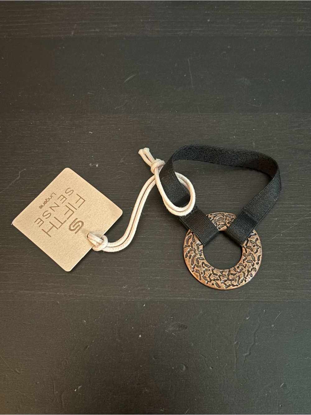 Filth Sense Women's Black Elastic Bracelet with Antique Gold Pendant